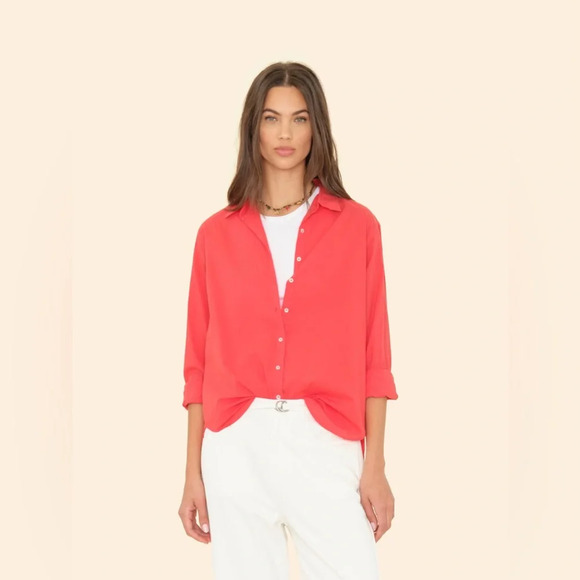 XiRENA Beau Button-Down Clambake Red Lightweight Collared Cotton Poplin Shirt - Picture 1 of 10